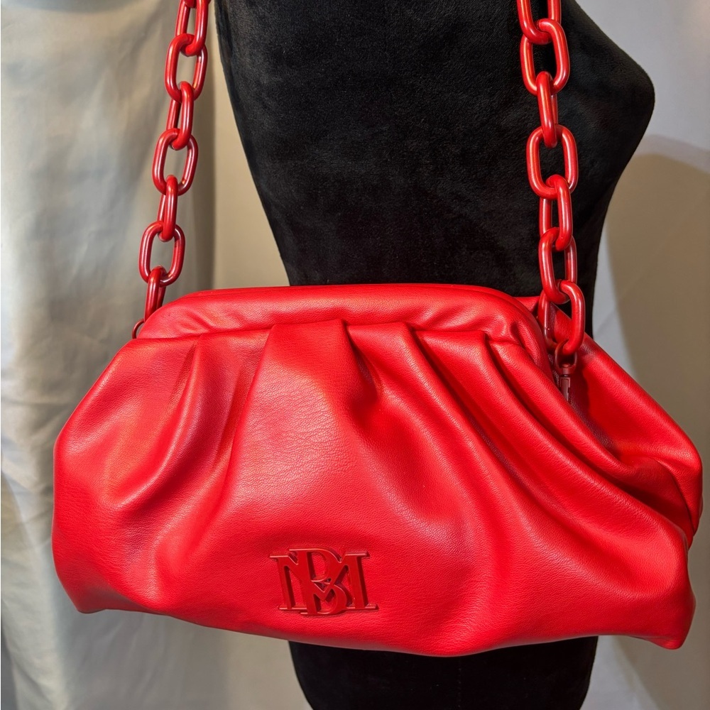 Badgley Mischka Red Wrapped Frame Clutch Shoulder Bag